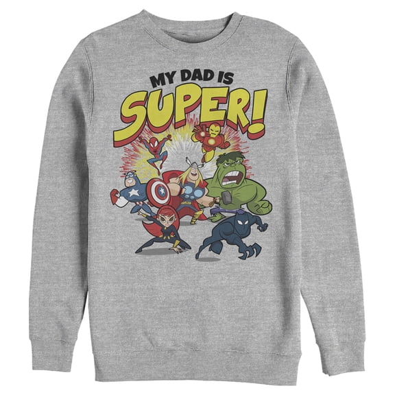 Men's Marvel My Dad is Super Cartoon Avengers Sweatshirt Athletic Heather X Large