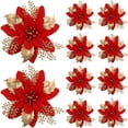 thumbnail image 2 of 20PCS Poinsettia Flower Artificial Poinsettia with Clips Christmas Decor Glitter Poinsettia Christmas Ornaments Christmas Tree Flower Decorations DIY Xmas Wreath Holiday Party Decor, 2 of 8