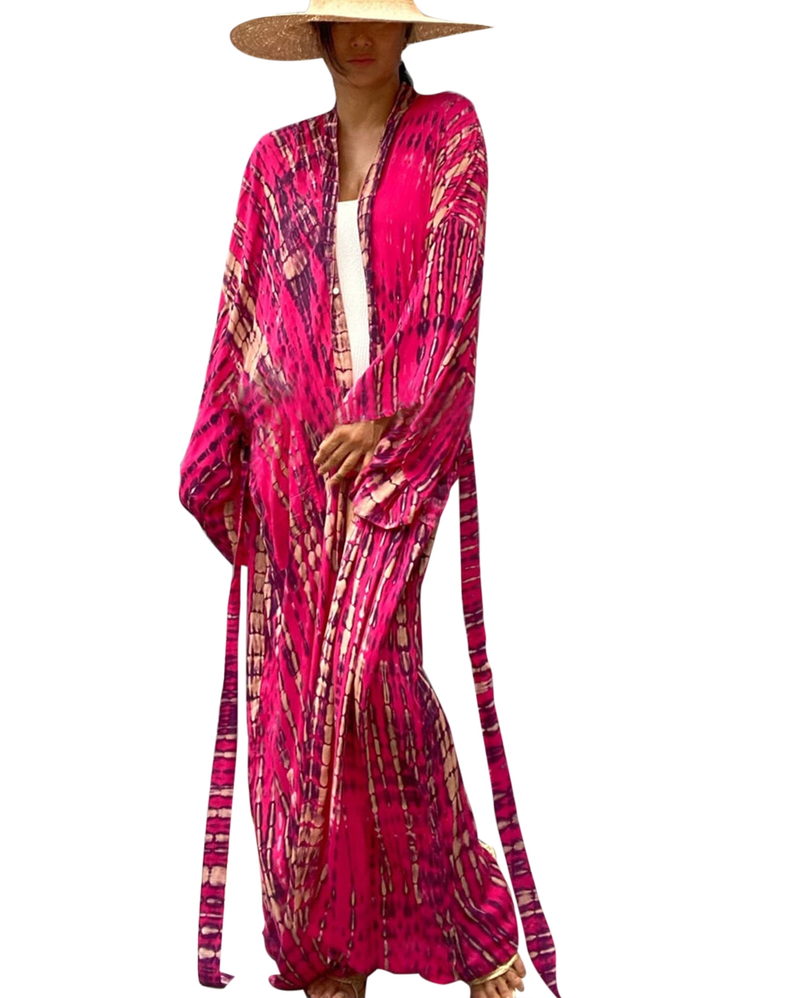 EDOLYNSA Women's Beach Kimono Cover Up Long Sleeve Summer Cardigan Plus