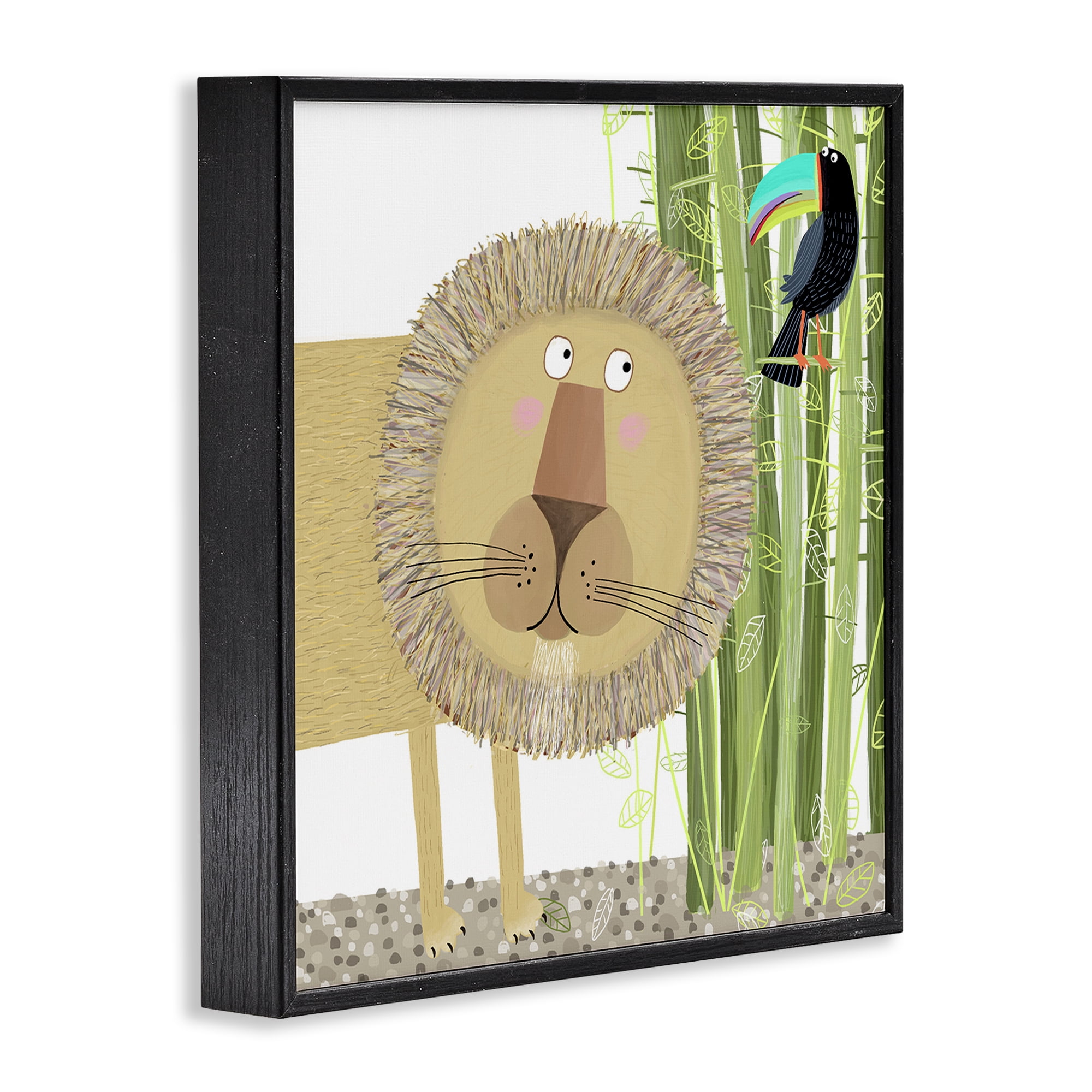 Stupell Industries Lion with Bamboo Trees & Toucan Black Framed Giclee Art, design by Carla Daly