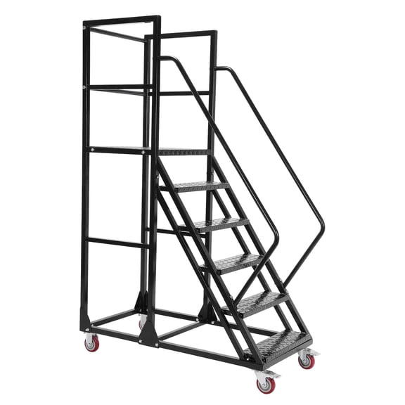 golytefs 6 Steps Ladder with Wheels Rolling Step Ladder for Supermarket (Black 1.2M)