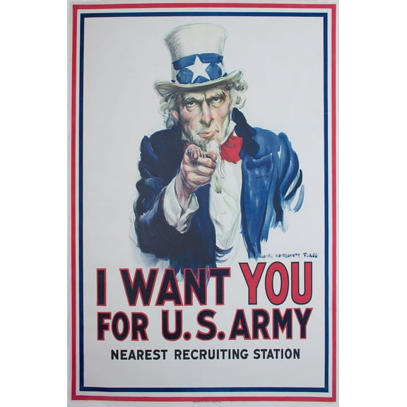 BUY ART FOR LESS Officially Licensed Uncle Sam U S Army Recruitment 24 X 36 Inch Poster - Decorative Print - Poster Paper - Ready to Frame