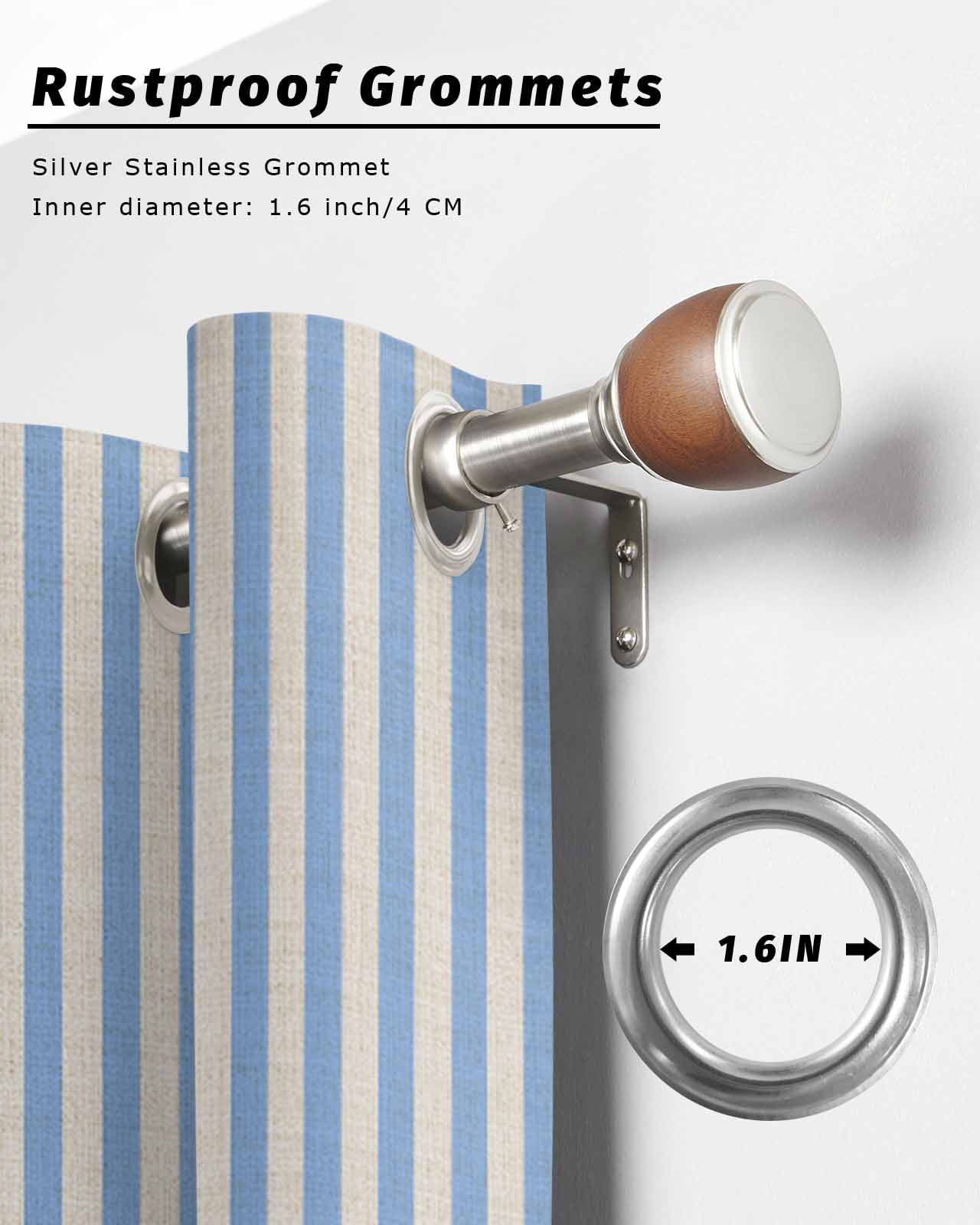 Blue Striped Outdoor Curtains for Patio, Modern Simple Farmhouse Beige Vintage Privacy Drapes Grommet Waterproof Outside Curtains for Porch/Cabana/Balcony 54"x 95", 2 Panel