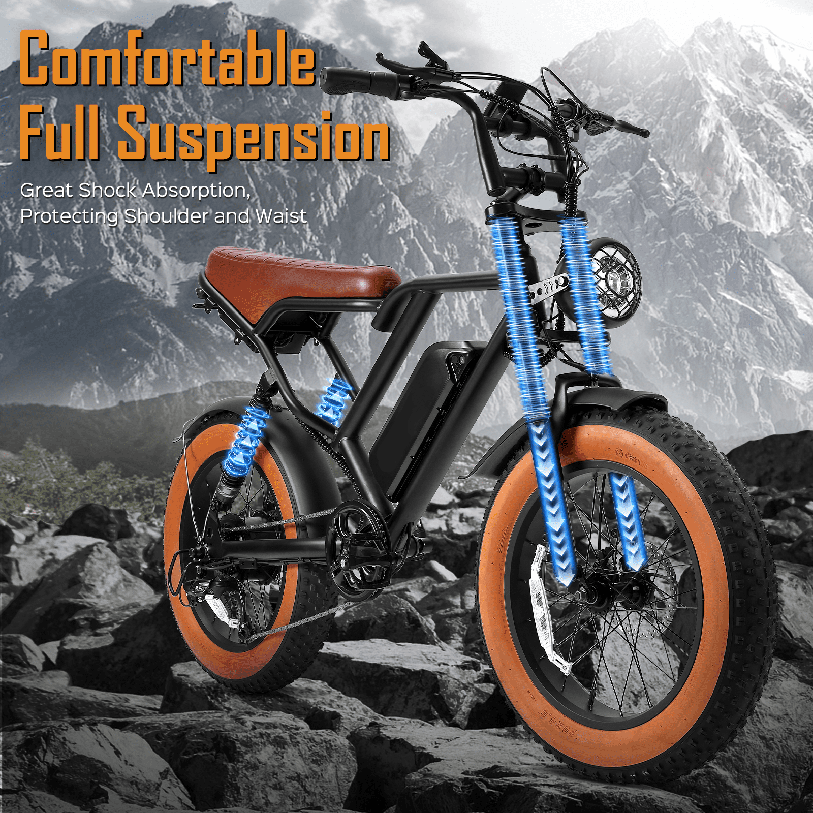 EGGKING Electric Bike for Adults,1000W 31MPH Moutain Ebike,48V 17.5AH Removable Battery 20" Fat Tire Electric Bicycle Full Suspension UL2849, Brown
