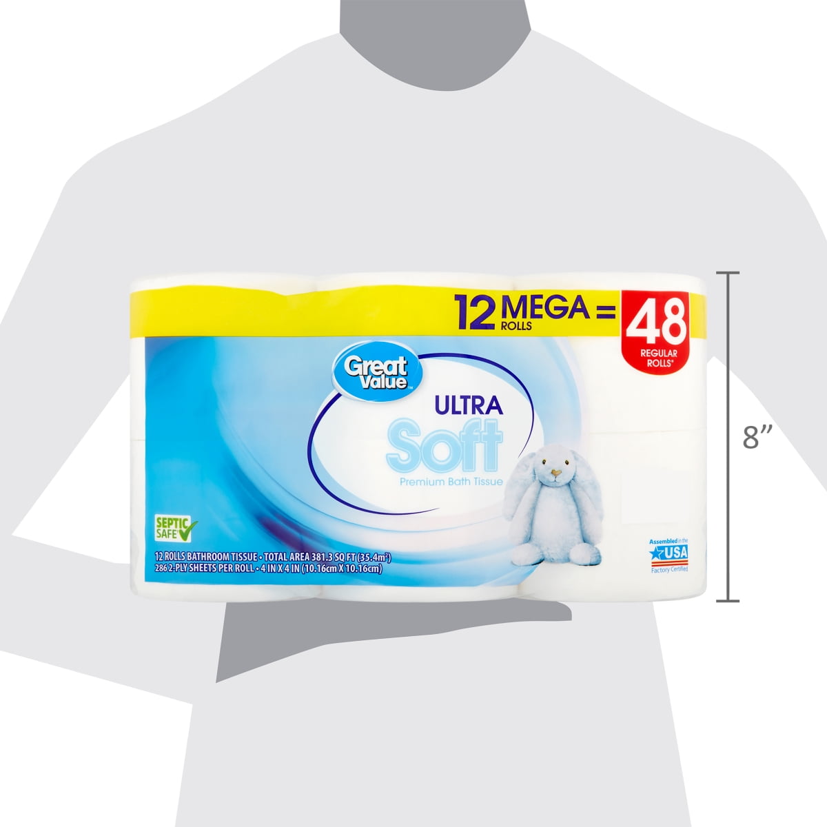 Great Value Ultra Soft Premium Toilet Paper, 12 Mega Rolls = 48 Regular Rolls, 2-Ply
