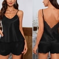 thumbnail image 3 of Gytharion 2 Piece Satin Silk Pajama Sets for Women Lace Patchwork Sling V-neck Backless Tops and Elastic Waist Shorts Summer Fashion Lounge Sets, 3 of 5