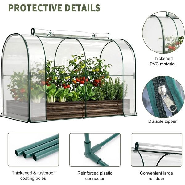 SLSY Galvanized Raised Garden Bed with PVC Cover,Metal Planter Bottomless Box w/ Roll-Up Window,Mini Greenhouse Tent for Vegetables Flower Fruit
