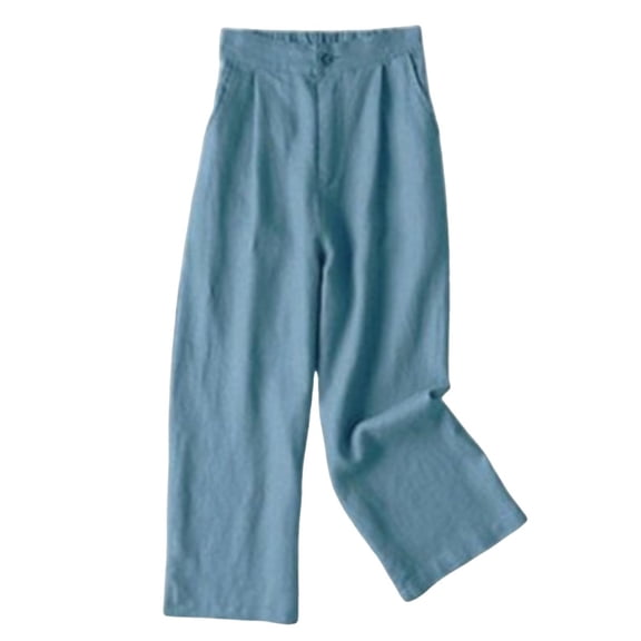 XFLWAM Womens Linen Cotton Pants Half Elastic High Waist Straight Leg Loose Fit Solid Color Trousers Casual Dressy Comfy Summer Bottoms