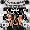 thumbnail image 3 of FL Black Bow Birthday Decorations, Happy Birthday Banner Balloons Hanging Swirls Cake Topper Kit, Bow Tie Themed Party Photo Background Backdrop, 3 of 7