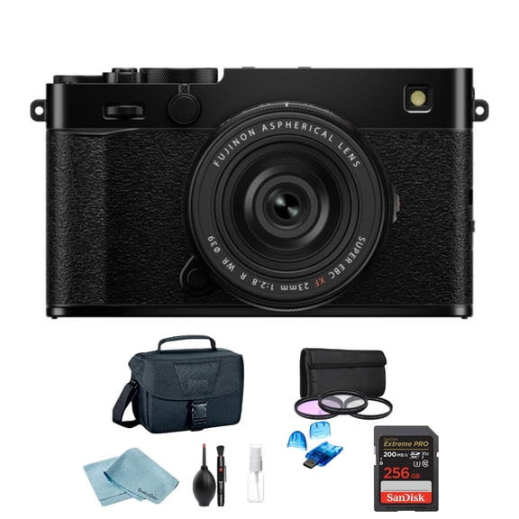 FUJIFILM X-E5 Mirrorless Camera with XF 23mm f/2.8 R WR Lens, 256GB SanDisk Extreme PRO SD Card, Camera Bag, 3-Piece Filter Kit, Card Reader & BluebirdSales Cleaning Kit (Black)