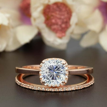 18k White Gold Moissanite Ring - 1.5 Carat Real Moissanite and Diamond Engagement Ring in 18k Gold Over Silver