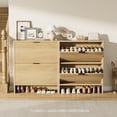 thumbnail image 4 of Shoe Storage Cabinet – Fluted 32" Wide – 2 Flip Drawer Doors – Tall Freestanding – Hidden Shoe Rack – Entryway, Hallway & Living Room – Natural, 4 of 8