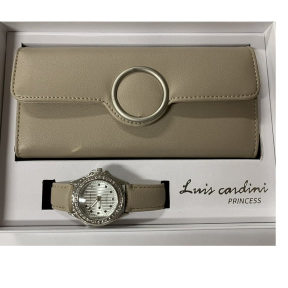 Luis Cardini Princess Beige Wallet Set with Watch
