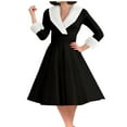 thumbnail image 3 of Women's V-Neck Dress with Plush Collar, Long Sleeve Winter Dress, Soft Polyester Fabric for Casual and Party Wear, 3 of 8