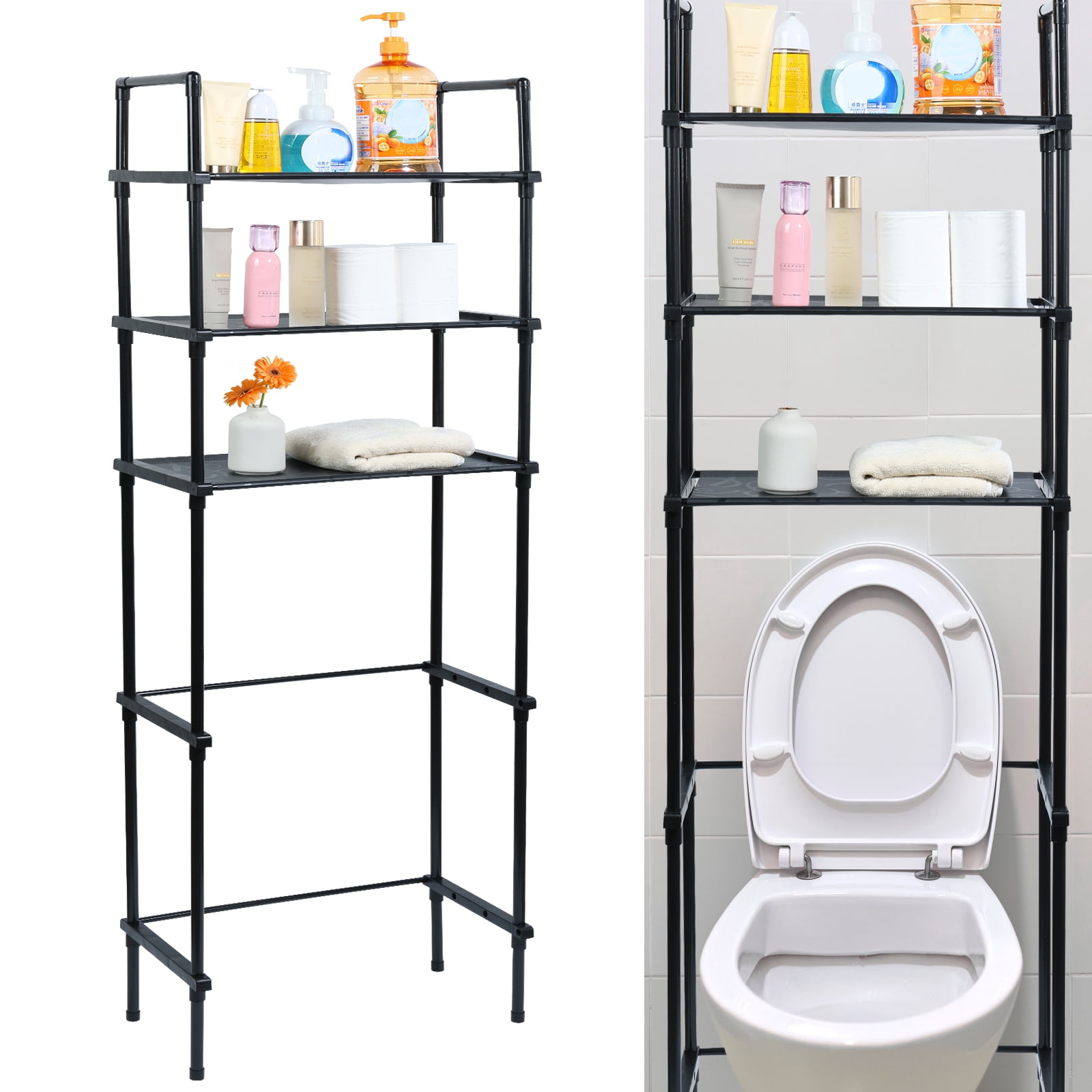 Dznils Over the Toilet Storage Shelf, 3-Tier Steel Bathroom Storage Organizer Space Saver, Black