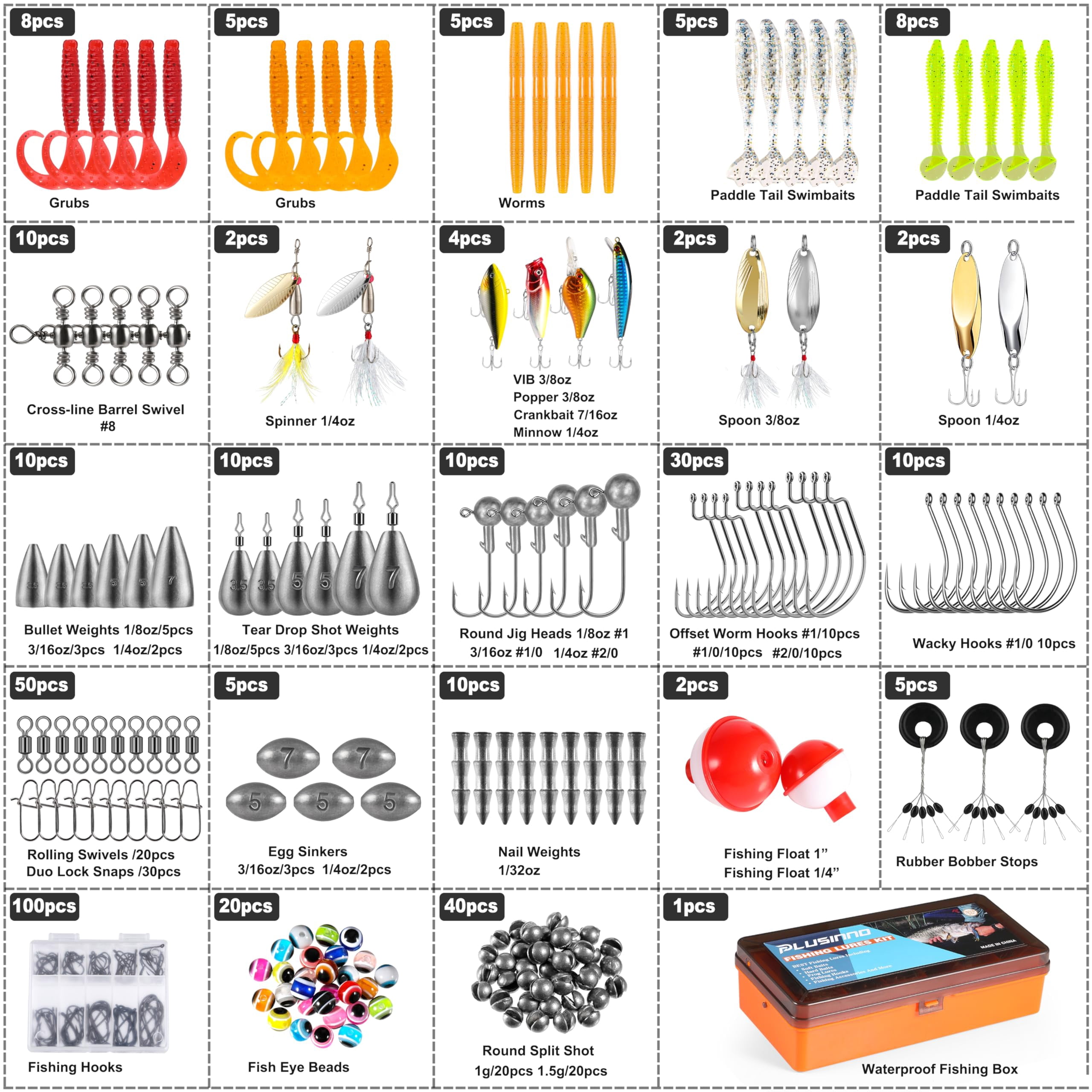 353/404 Fishing Lures  Upgrade Tackle Box With Included Crankbaits Hooks Weights Other Accessories Lure Bait Gear Equipment Kit Gift For Men Freshwater Bass