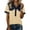 Beige, variant on Women's Polo Shirts Summer Casual Denim Color Block Patchwork Blouses Vintage Short Sleeve Button Flap T Shirt M