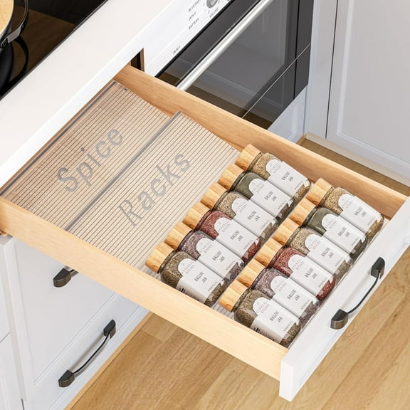 LazySpin Spice Drawer Organizer, 2 Tier - 2 Pack Expandable Spice Organization for Cabinet, Spice Rack Organizer for Cabinet, Seasoning Organizer and Spice Organizer for Drawer, Clear