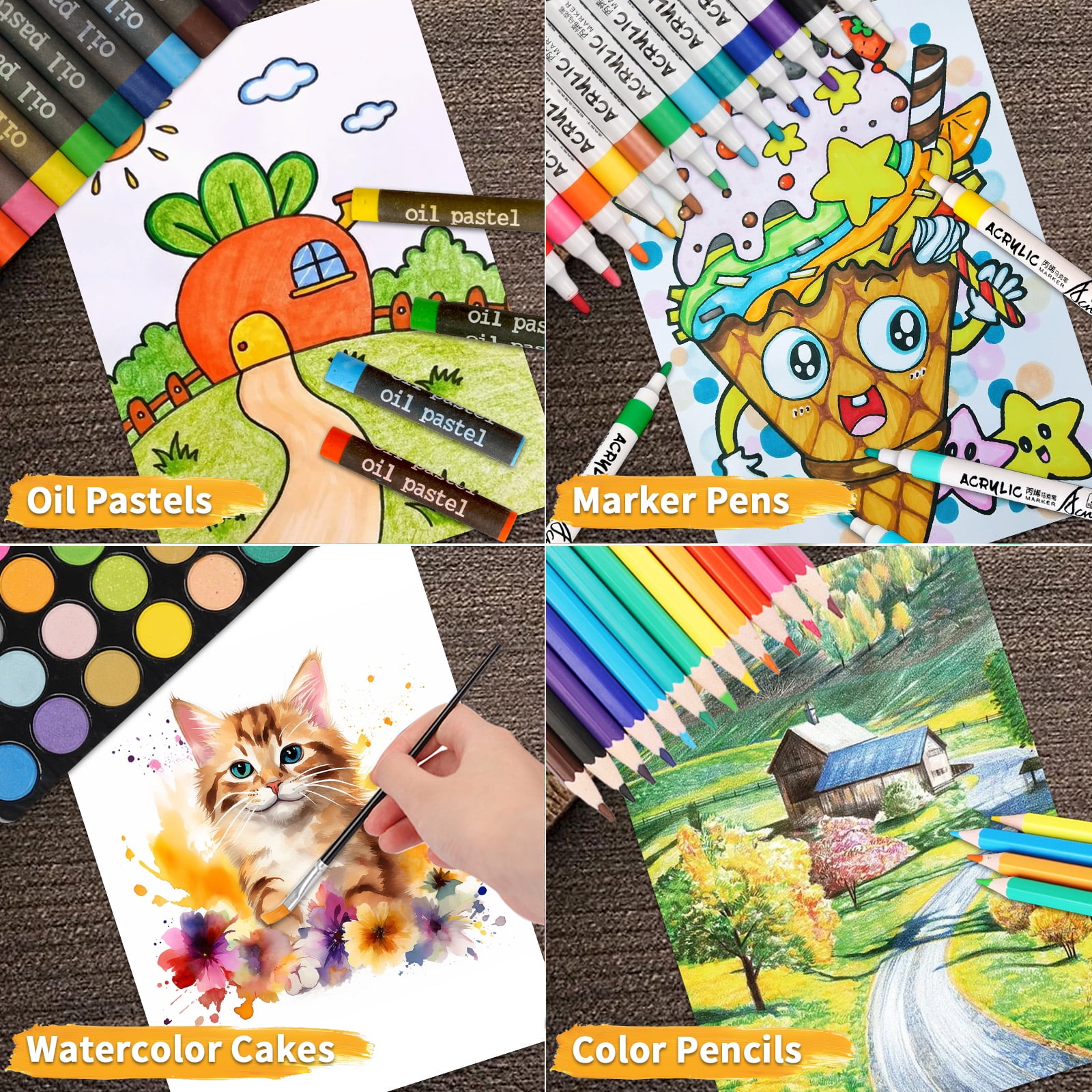 IZZONI 88-Piece Deluxe Drawing Kit with Oil Pastels, Colored Pencils, Markers, Watercolor Cakes & Brush