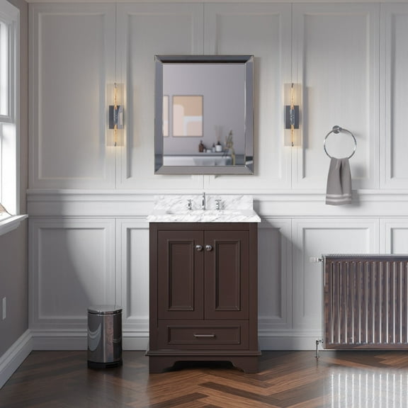 Nantucket 24" Bathroom Vanity with Chocolate Cabinet and Carrara Marble Top