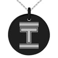 thumbnail image 1 of Stainless Steel Letter T Initial Empire Monogram Engraved Small Medallion Circle Charm Pendant Necklace, 1 of 1