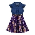 thumbnail image 3 of Aislor Toddler Kids Girls Sleeveless Denim Floral Pleated Swing Dress with Belt Princess Dress, 3 of 7