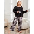 thumbnail image 5 of ebukurty Plus Size Pajama Sets for Women 2 Piece Long Sleeved Black Plaid Lounge Sets, Sizes 1XL-2XL/4XL, 5 of 7