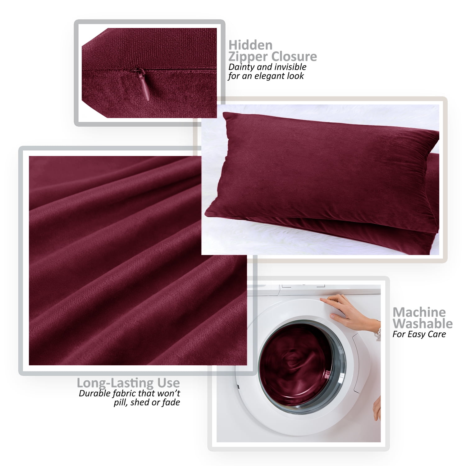 Clara Clark Plush Solid Decorative Microfiber Square Throw Pillow Cover with Throw Pillow Insert for Couch, Red, 22"x22"", 4 Piece Decorative Soft Throw Pillow Set
