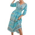 thumbnail image 3 of VISgogo Vestido bohemio casual para mujer, vestido midi con cuello en V y estampado floral de vacaciones VISgogo moda, 3 of 7