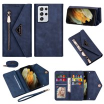 Dteck Galaxy S21 Ultra 5G Wallet Case, PU Leather Crossbag Lager Capacity Purse With Zipper Pocket, Folio Stand Phone Cover with Wrist Strap/Shoulder Strap For Samsung Galaxy S21 ultra 6.8",Blue