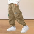 thumbnail image 2 of CYRBOKO Cargo Pants for Boys, Elastic Waist Cotton Soft Loose Jogging Bottoms Khaki Size 7-8 T, 2 of 4