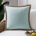 thumbnail image 2 of Decorative Throw Pillow Set, Linen Trimmed Farmhouse & Soft Corduroy Striped Velvet Series Bundle, for Sofa Couch Bedroom, Water Blue & Light Gray, 18" x 18", 2 of 8
