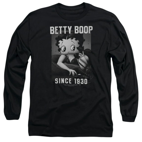 Betty Boop On The Line Long Sleeve T-Shirt Adult 18/1 Black