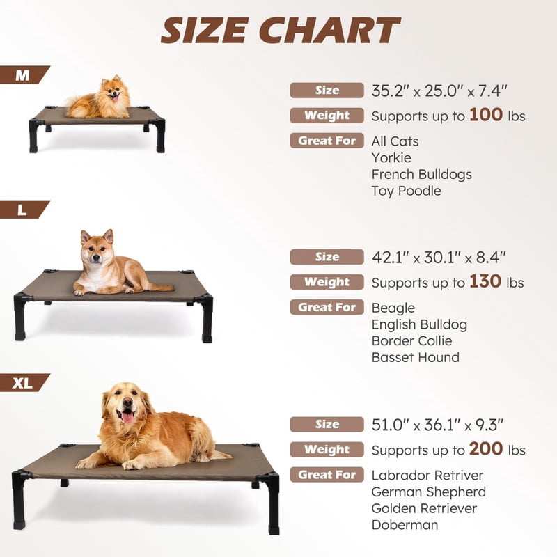 Elevated Dog Bed with Chew Proof Washable Breathable Mesh and Metal Frame, Portable No-Slip Feet for Outdoor or Indoor Use