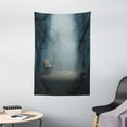 thumbnail image 1 of Forest Tapestry, Bench in the Park on Dark Mysterious Night Scary Forest Horror Theme Habitat Design, Wall Hanging for Bedroom Living Room Dorm Decor, 40W X 60L Inches, Blue Cream, by Ambesonne, 1 of 2