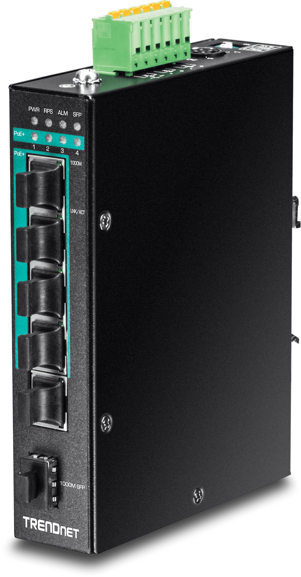 TRENDnet TI-PG541I, 6-Port Hardened Industrial Gigabit PoE+ Layer
 2 Managed DIN-Rail Switch
