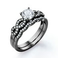 thumbnail image 4 of JeenMata Crossover - 1.75 Carat Round Brilliant Cut Moissanite - Pave - Curved Band - Prong Wedding Ring Set - 18K Black Gold Plating Over Silver, 4 of 7
