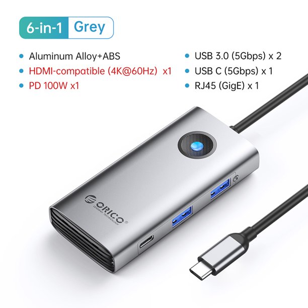 Divisor de base de expansión PD100W Adaptador de concentrador USB para computadora portátil (PW11-6PCR-GY) Ndcxsfigh Para estrenar