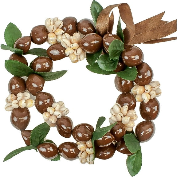 Hawaiian Leis Kukui Nut Beads Necklaces with Cowrie Shell for Men and Women 28" Adjustable Assorted Color Lei Brown