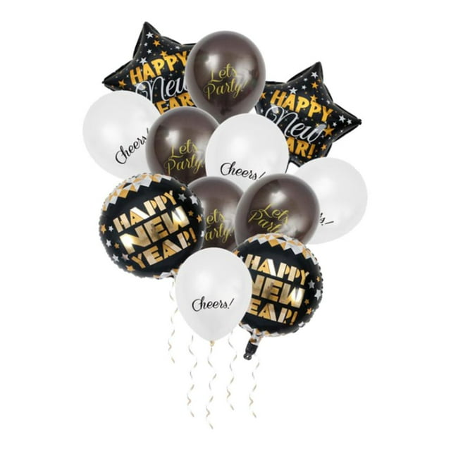 12 globos de Feliz Año Nuevo, confeti de látex, decoración para fiestas en casa, color blanco
