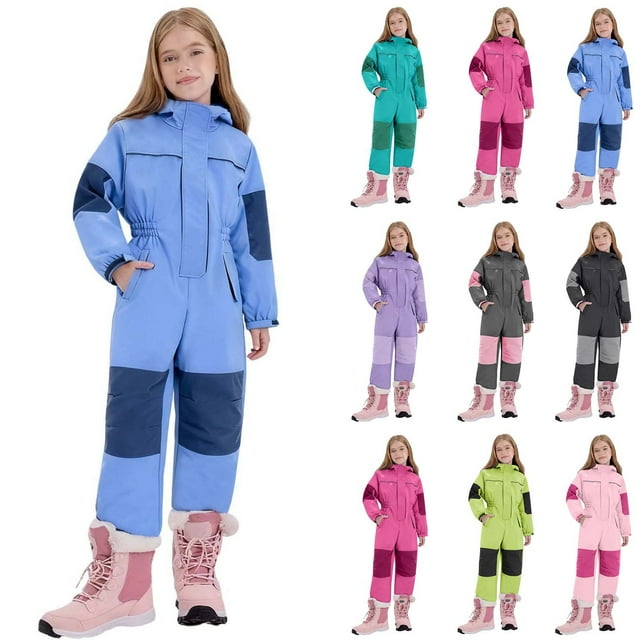 QATAINLAV Enfants Snow Combinaison Filles Garçons une Pièce Combinaison de Neige Extérieur à Capuche Imperméable Combinaison de Ski Isolée Combinaison d'Hiver Salopette, Bleu, 80