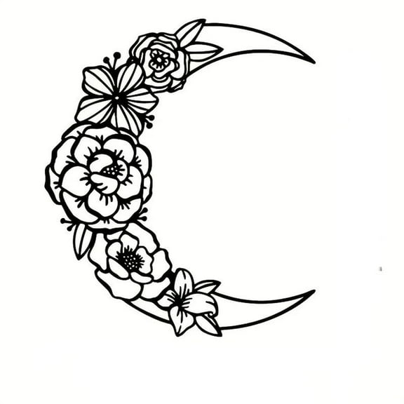 11.8×10 inches Moon Flower Metal Home Indoor Living Room Wall Art Decorations Creative Gifts Black Iron Flower Silhouette Home Decor Gift