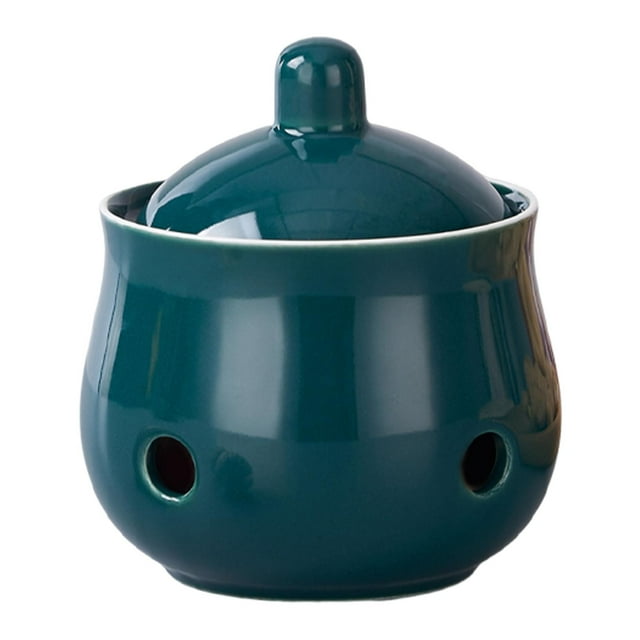 veasfak Garlic Keeper Ceramic Container Keep Your Garlic Cloves Fresh Ventilated for Countertop Ginger Saver for Countertop Kitchen Green