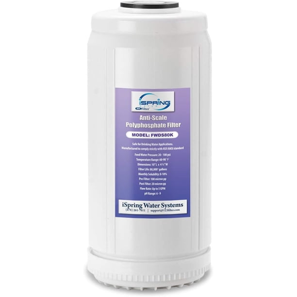 iSpring FWDS80K Cartuchos de Repuesto para Filtro de Agua Anti-Sarro, 10” x 4.5”, blanco