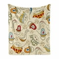 thumbnail image 1 of Modern Soft Flannel Fleece Throw Blanket, Trippy Leaf with Swirl Lines Curves and Face Creative Funky Graphic, Cozy Plush for Indoor and Outdoor Use, 50" x 70", Multicolor, by Ambesonne, 1 of 6