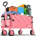 thumbnail image 6 of Yacona Foldable Wagon Cart with Wheels, Collapsible Garden Wagons and Carts, Outdoor Utility Folding Cart for Grocery Beach Camping Shopping, Pink, 6 of 9