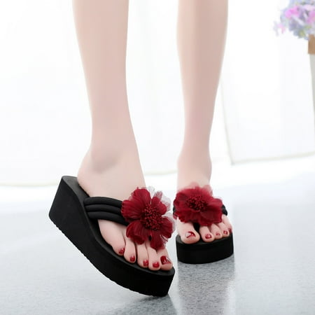 

FZM Women shoes Women s Ladies Summer Flower Home Wedges Beach Shoes Sandals Flip Flops Slippers