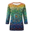 thumbnail image 4 of GaThRRgYP Womens Tops Long Sleeve Clearance under $5,Women's Fashion Printed T-shirt 3/4 Sleeves Blouse Round Neck Casual Tops Yellow S, 4 of 4