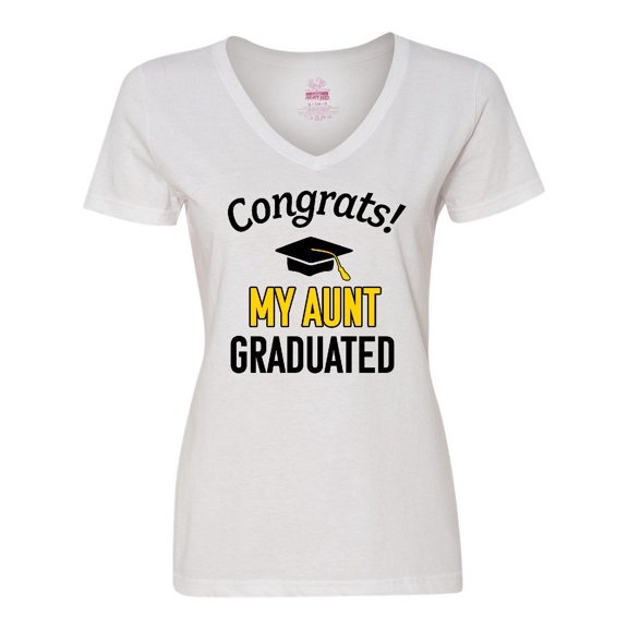 Inktastic Congrats My Aunt Graduated with cap Women's V-Neck T-Shirt