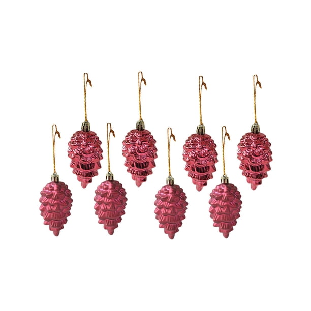 8x Adornos navideños con forma de piña para árbol de Navidad, bolas decorativas para Navidad Rojo
